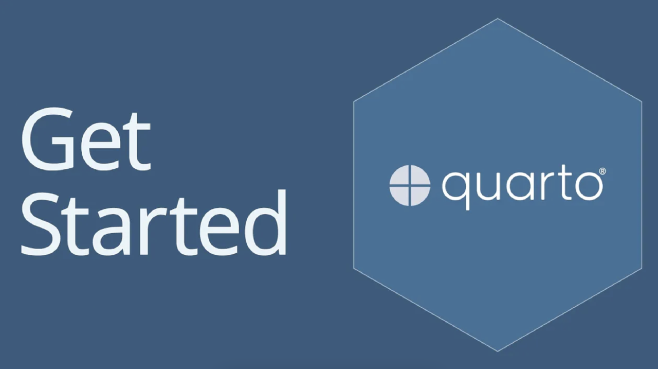 Quarto logo on a blue background and the title of the video - Get started with Quarto
