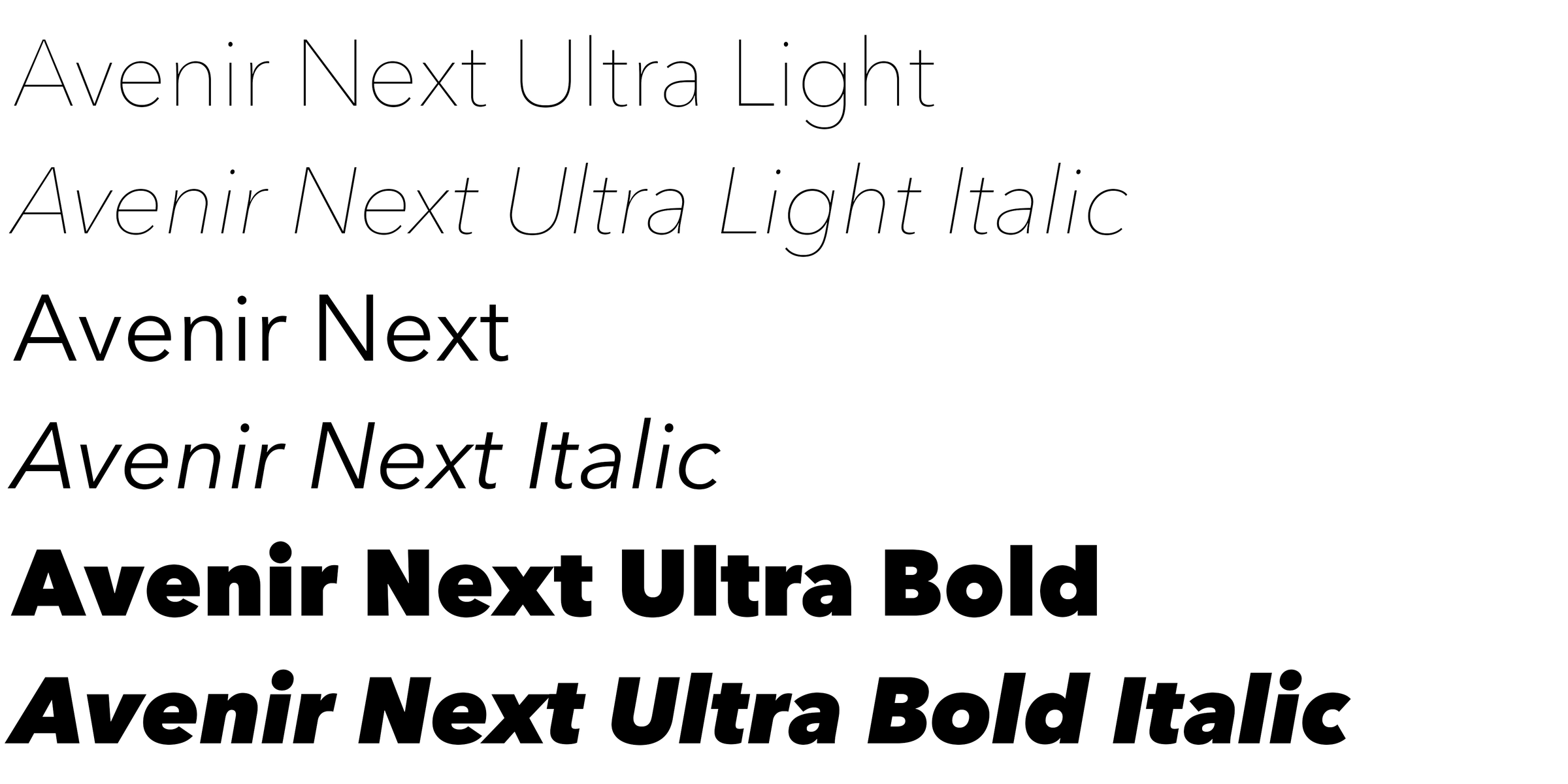 Different fonts from the Avenir Next typeface