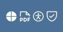 Quarto icon, PDF file icon, accessibility icon, and validation shield