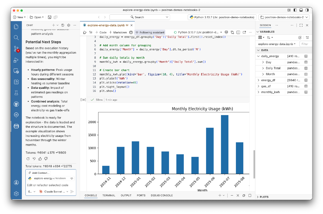 Screenshot of the Positron Notebook Editor interface